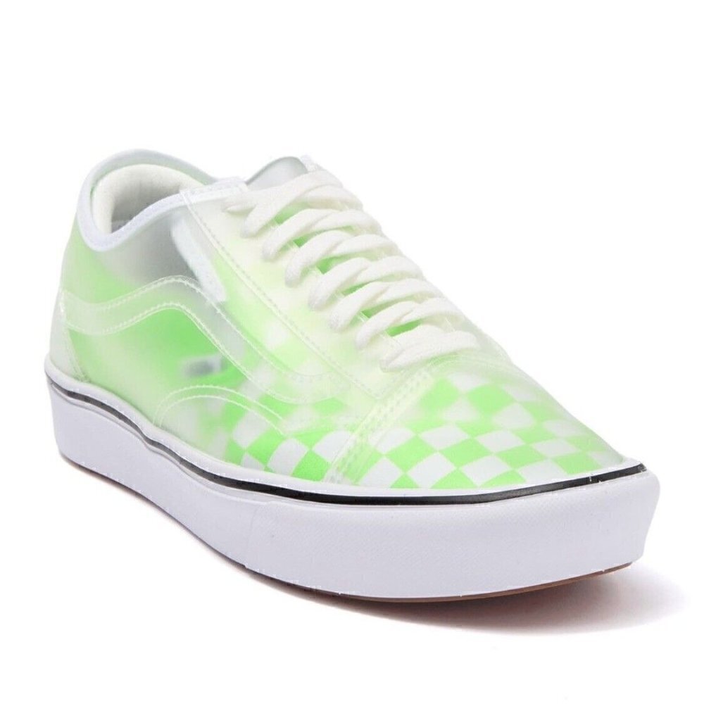 NEW Vans Comfycush Slip Skool Checkerboard Sneakers Green Gecko White Size 10.5